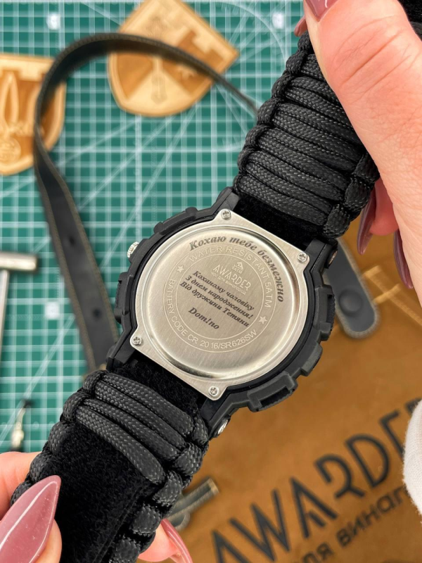 Чоловічий годинник Awarder 005 Тризуб срібло Black + Паракордовий ремінець Black 1202-0166