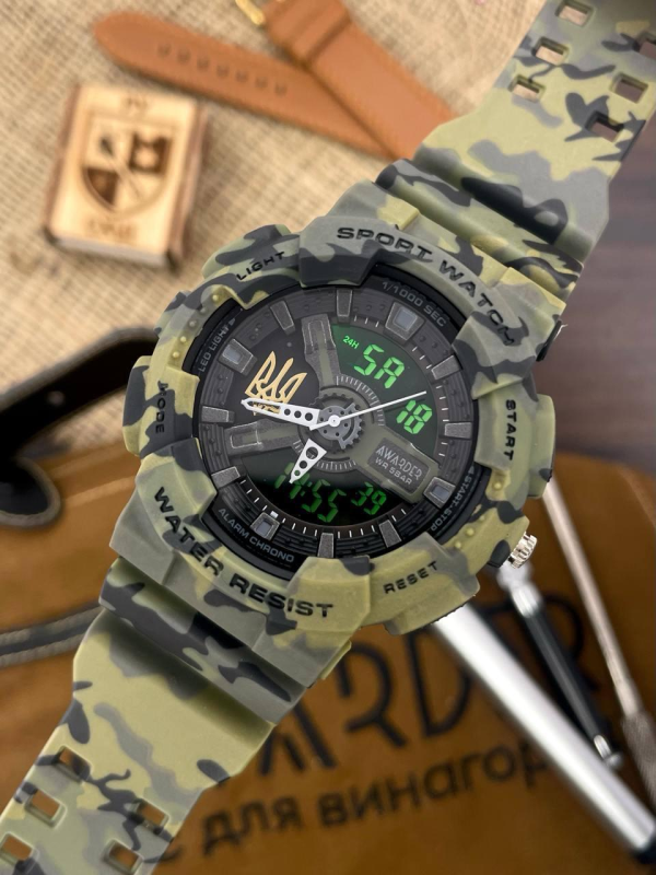 Чоловічий годинник Awarder 005 Тризуб золото Camo Green 1202-0148