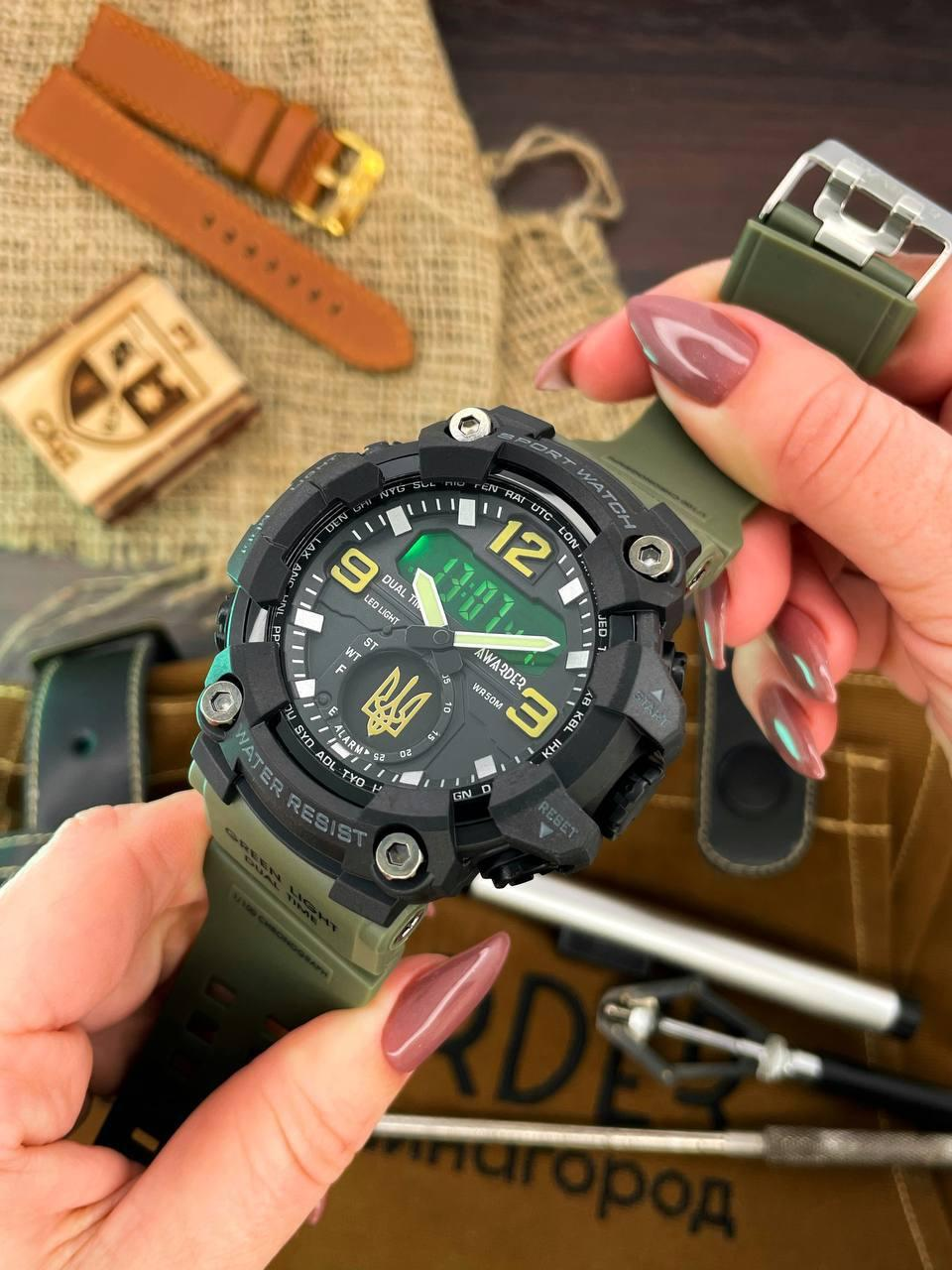 Тактичний Чоловічий годинник Awarder 003 Тризуб золото Army Green-Black 1202-0117