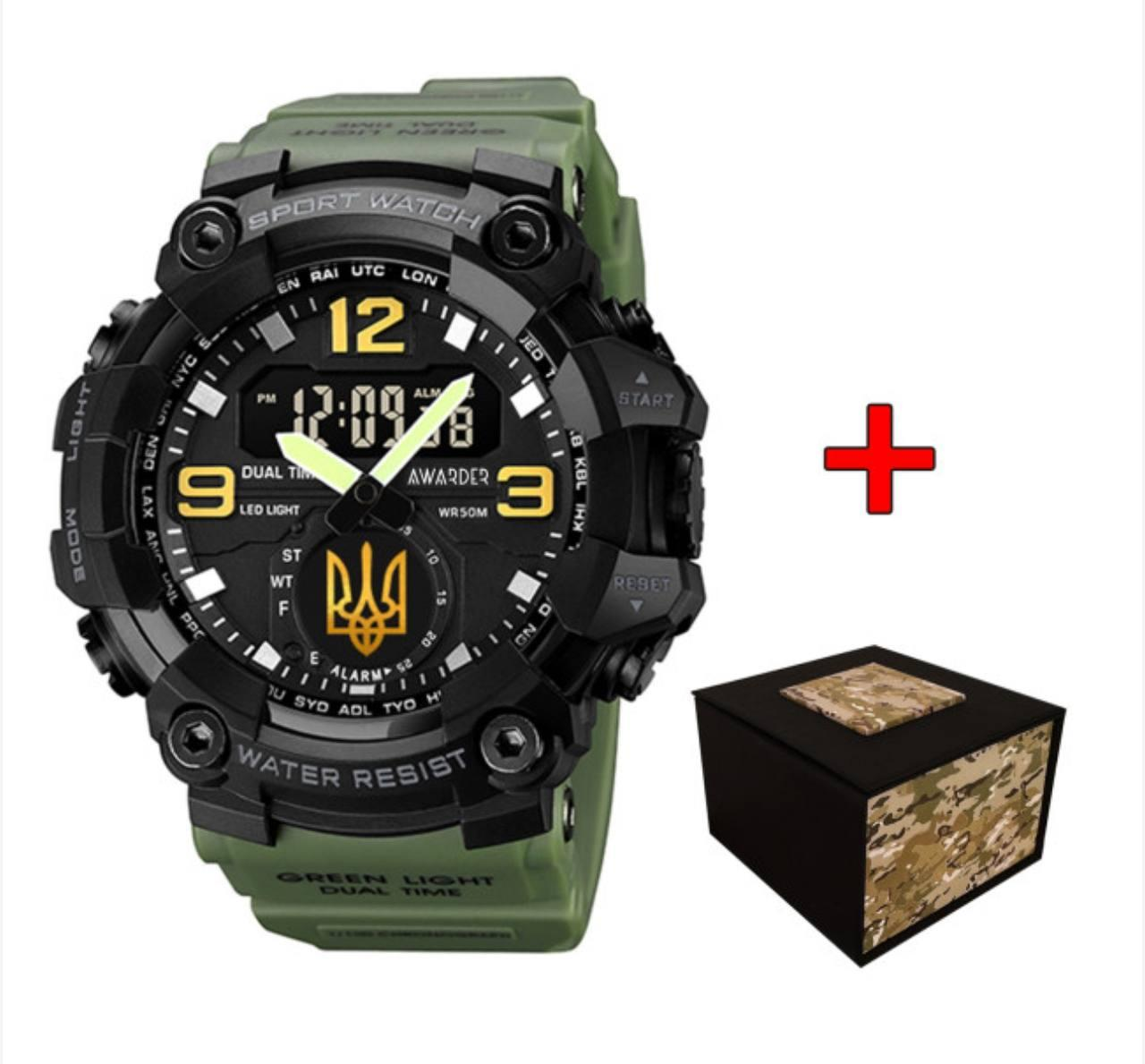 Тактичний Чоловічий годинник Awarder 003 Тризуб золото Army Green-Black 1202-0117