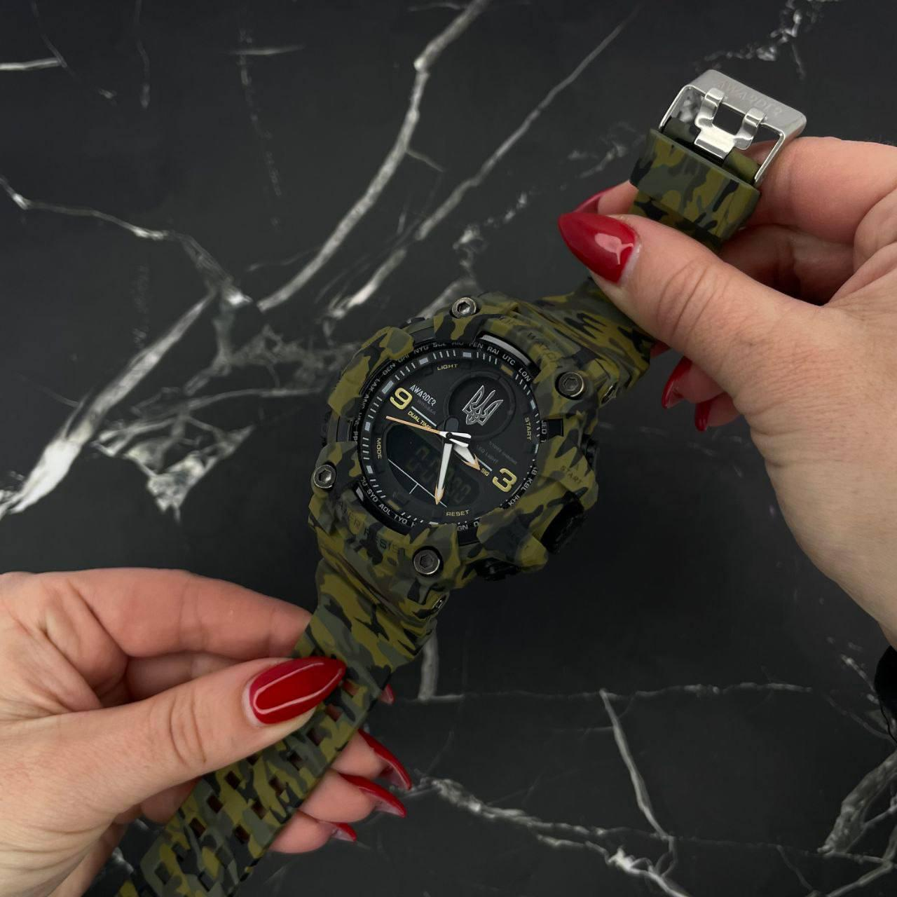 Тактичний Годинник наручний Awarder 001 Тризуб срібло Camo Green 1202-0129