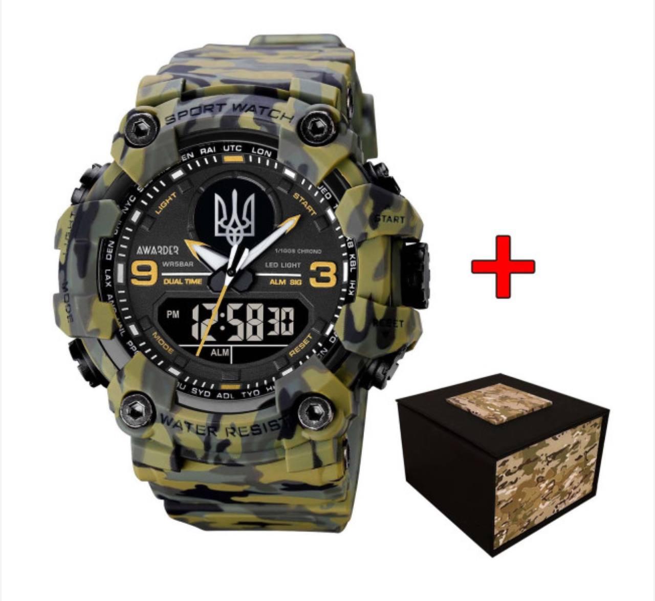 Тактичний Годинник наручний Awarder 001 Тризуб срібло Camo Green 1202-0129
