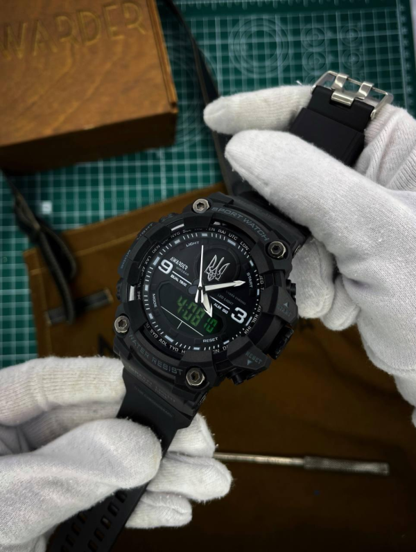 Чоловічий годинник Awarder 001 Тризуб срібло Black 1202-0114