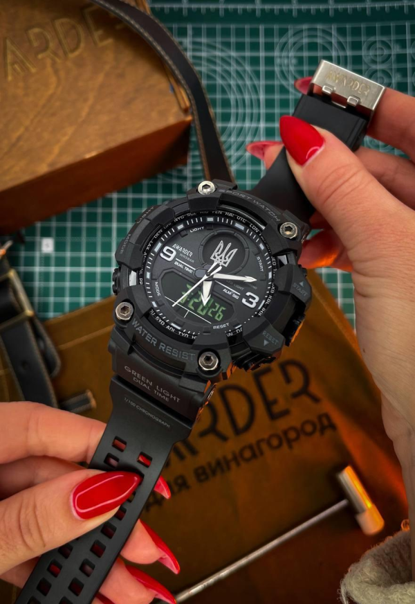 Чоловічий годинник Awarder 001 Тризуб срібло Black 1202-0114