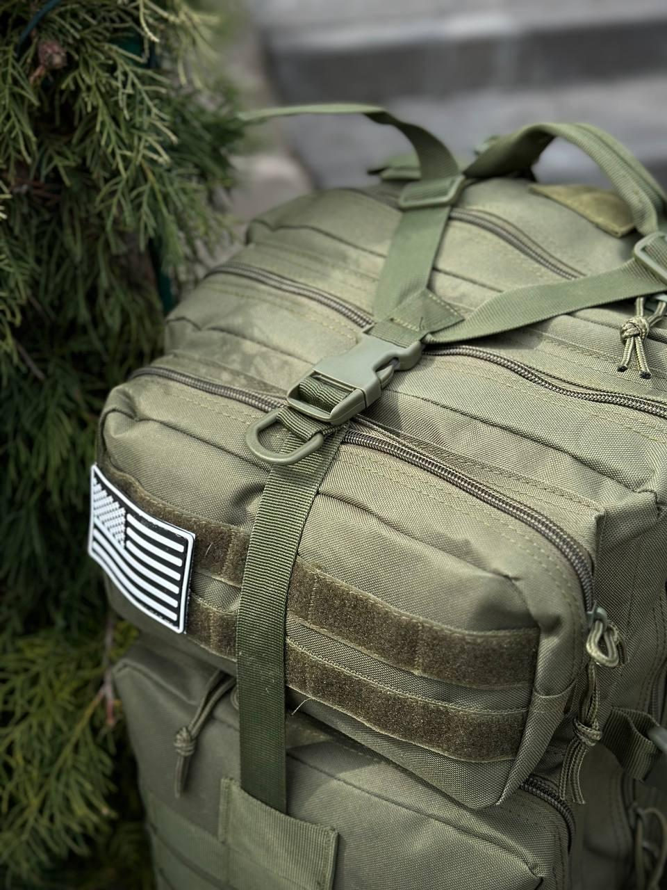 Тактичний рюкзак військовий олива з прапором Сша Olive Usa штурмовий армійський рюкзак 45Л - Фото 13