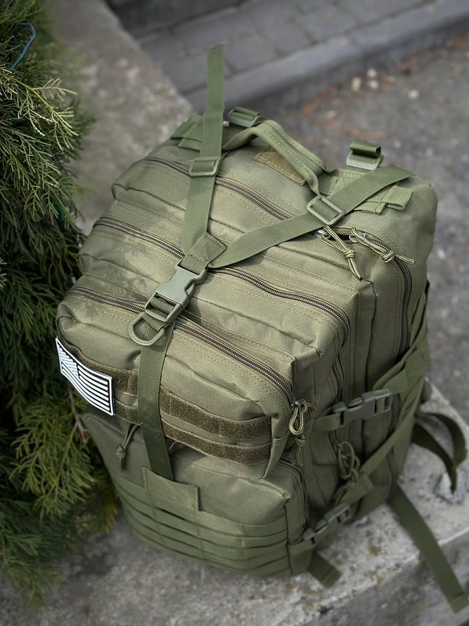 Тактичний рюкзак військовий олива з прапором Сша Olive Usa штурмовий армійський рюкзак 45Л - Фото 9