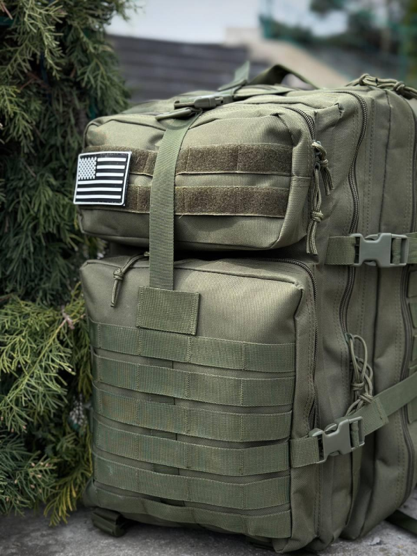 Тактичний рюкзак військовий олива з прапором Сша Olive Usa штурмовий армійський рюкзак 45Л
