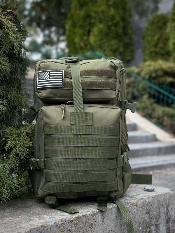 Тактичний рюкзак військовий олива з прапором Сша Olive Usa штурмовий армійський рюкзак 45Л