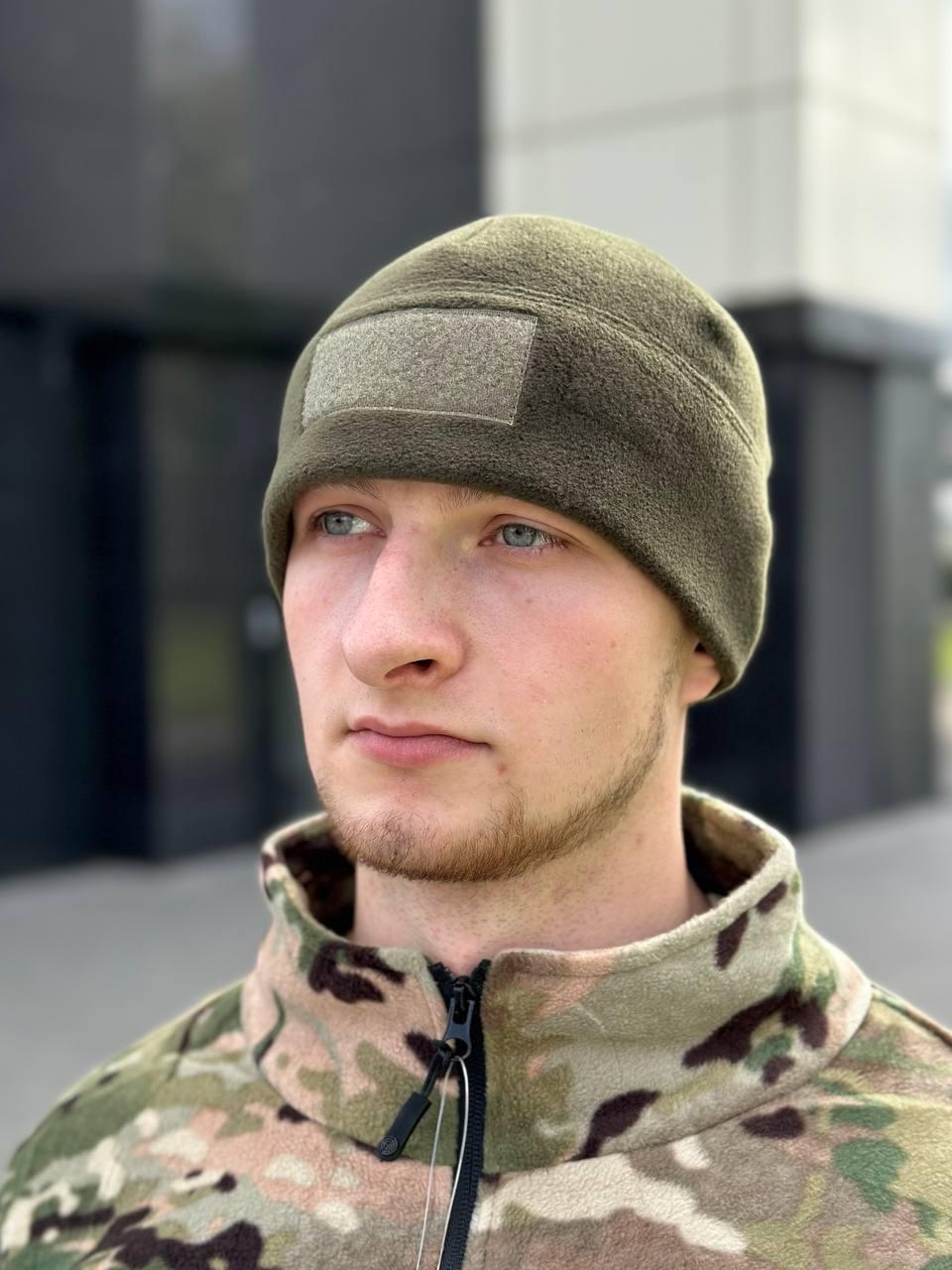 Шапка флісова олива з Velcro