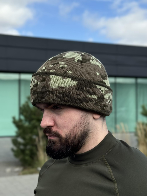 шапка в*язана піксель з відворотом