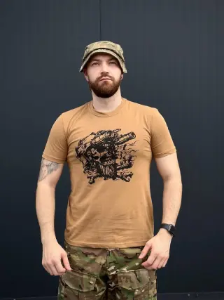 Футболка Military Стрейчова Койот Принт водостійке фарбування 1