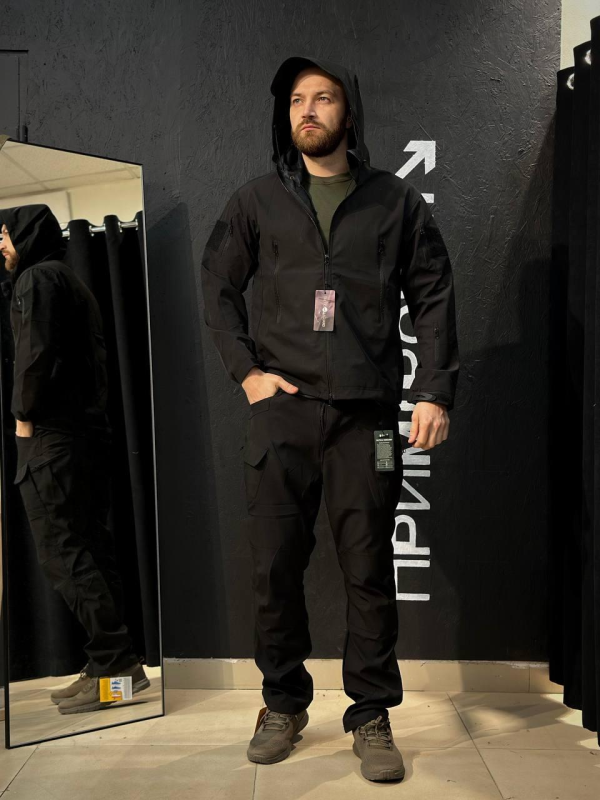 Полегшений Костюм Vanguard чорний SoftShell Без утеплення