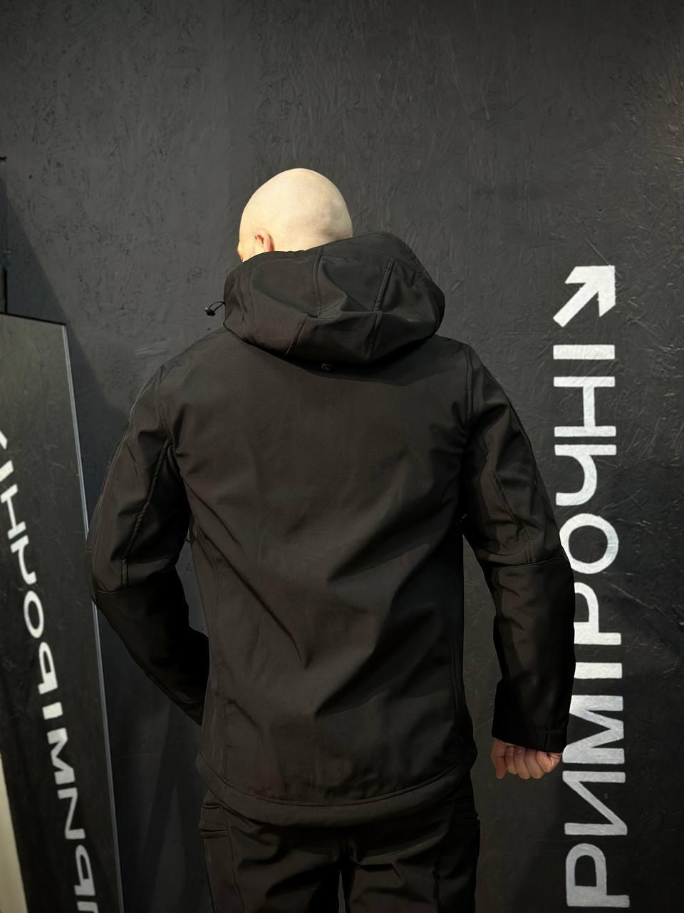 Куртка Тактична Посилена Soft Shell Чорна Black Знімний капюшон