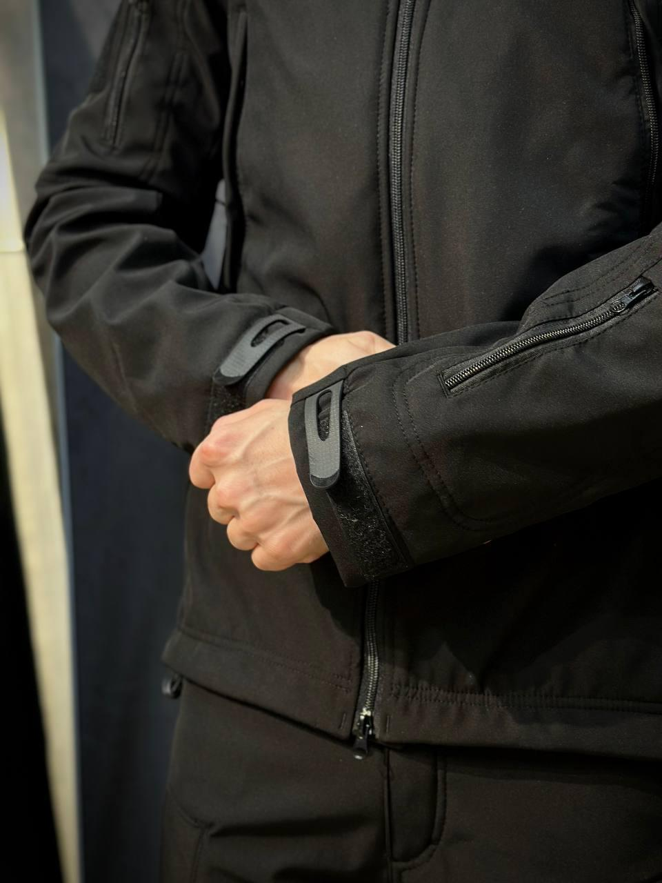 Куртка Тактична Посилена Soft Shell Чорна Black Знімний капюшон