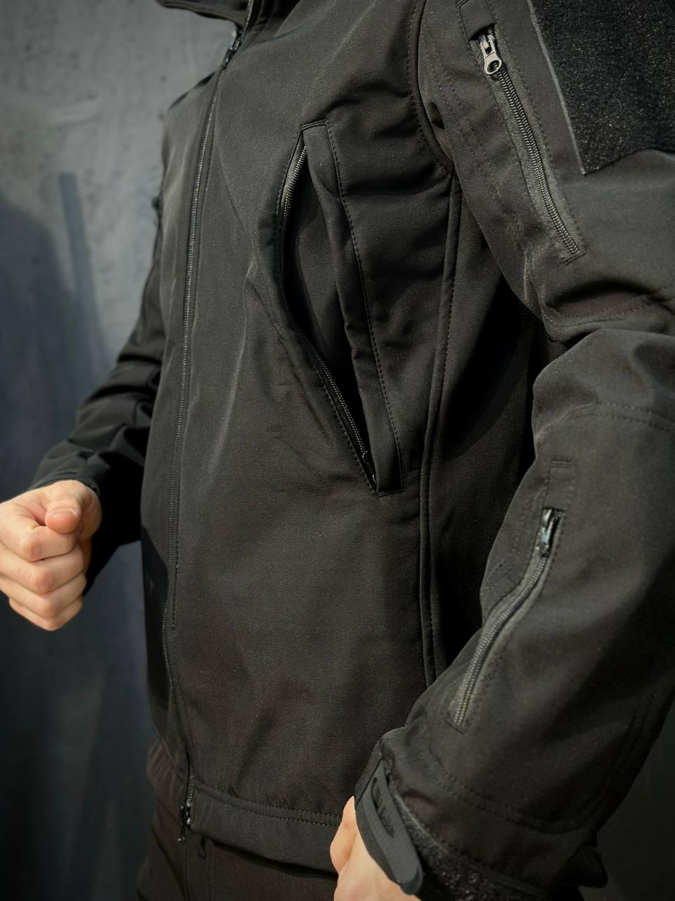Куртка Тактична Посилена Soft Shell Чорна Black Знімний капюшон