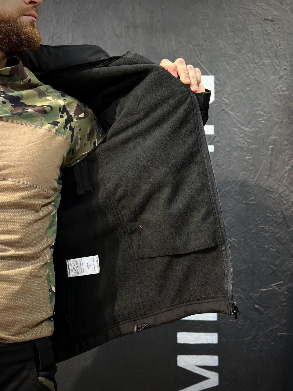 Куртка Тактична Посилена Soft Shell Чорна Black Знімний капюшон