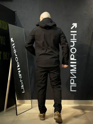 Костюм Тактичний Посилений Soft Shell Чорний Black Знімний капюшон