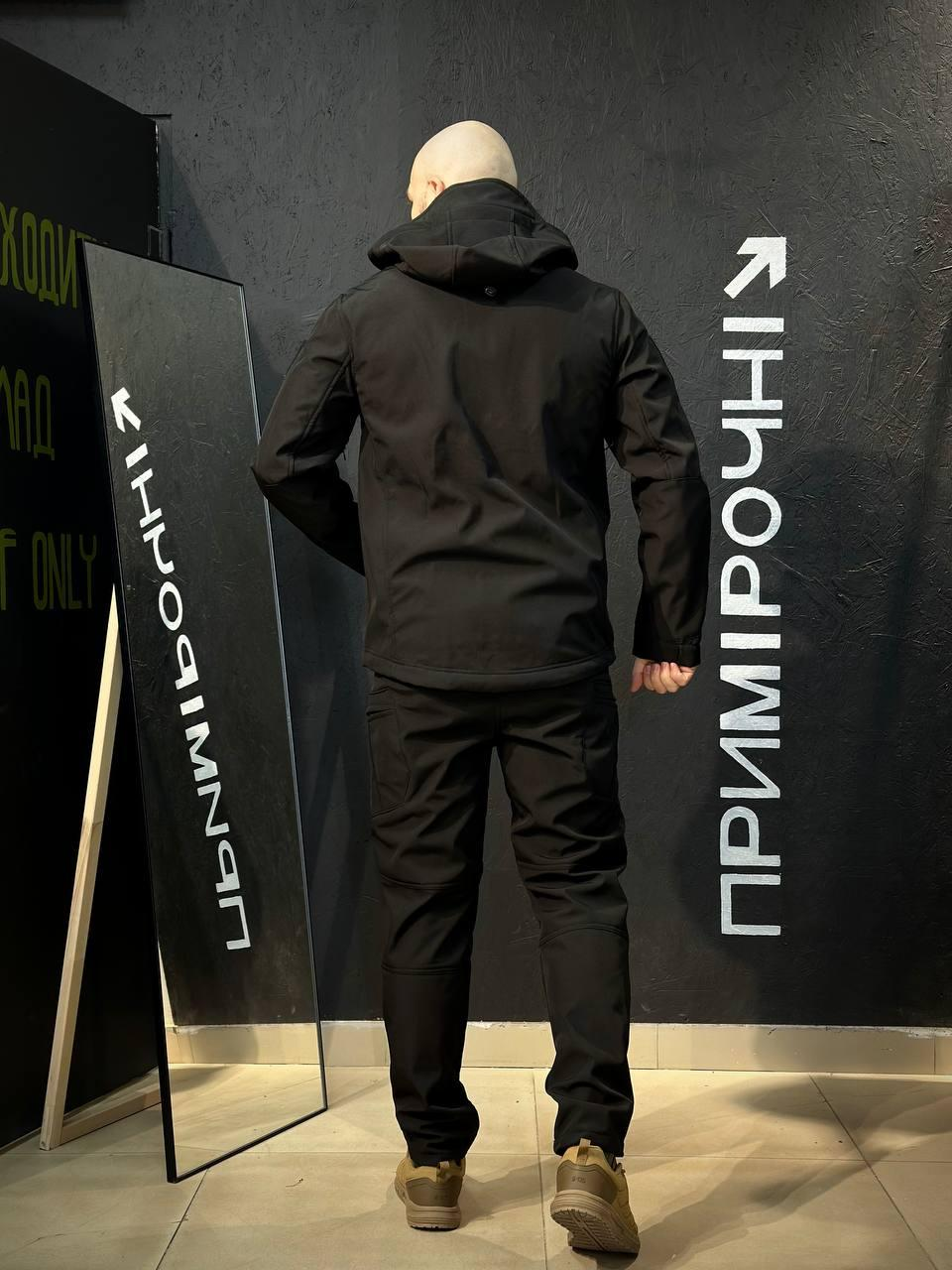 Костюм Тактичний Посилений Soft Shell Чорний Black Знімний капюшон