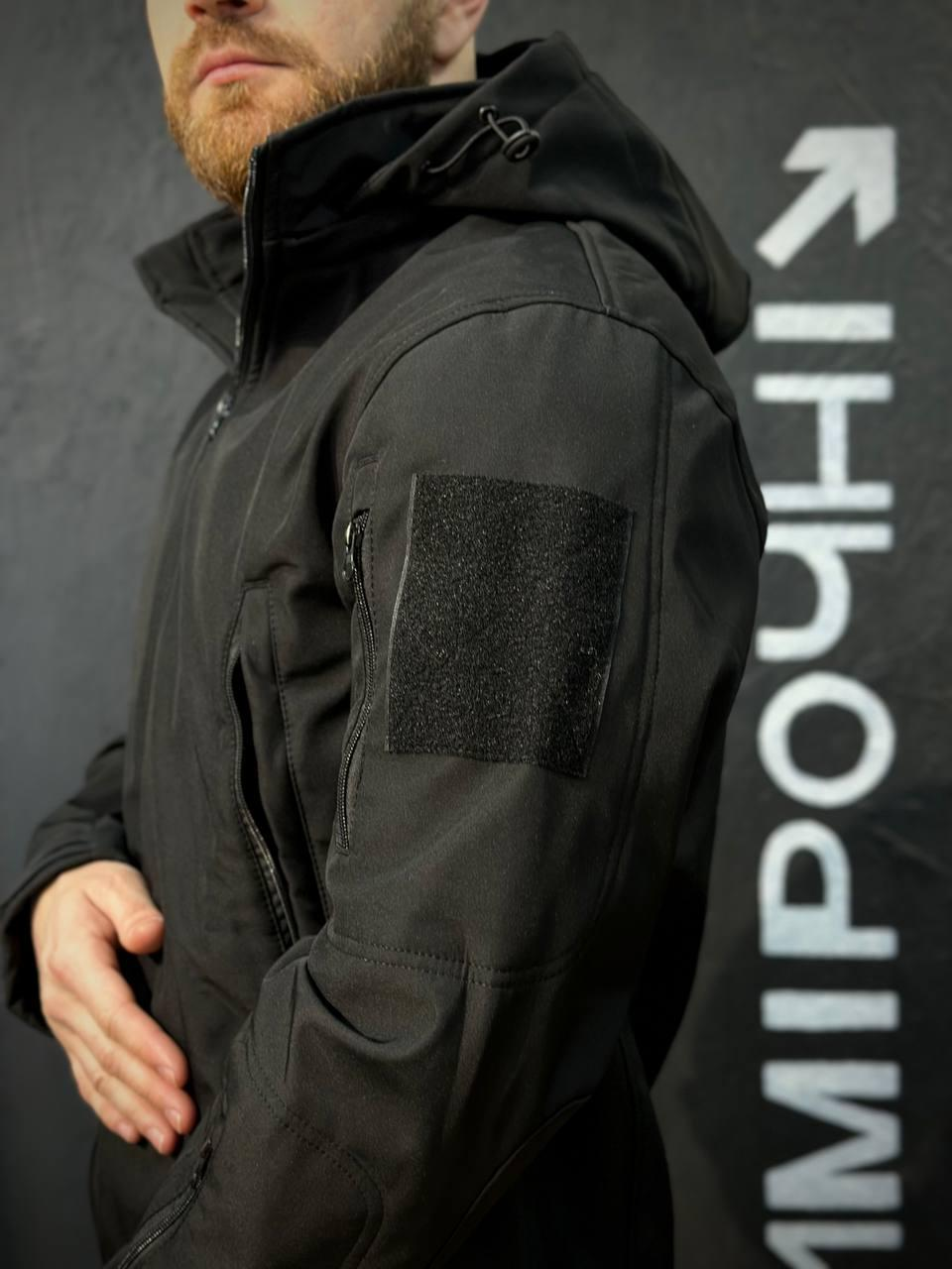 Костюм Тактичний Посилений Soft Shell Чорний Black Знімний капюшон