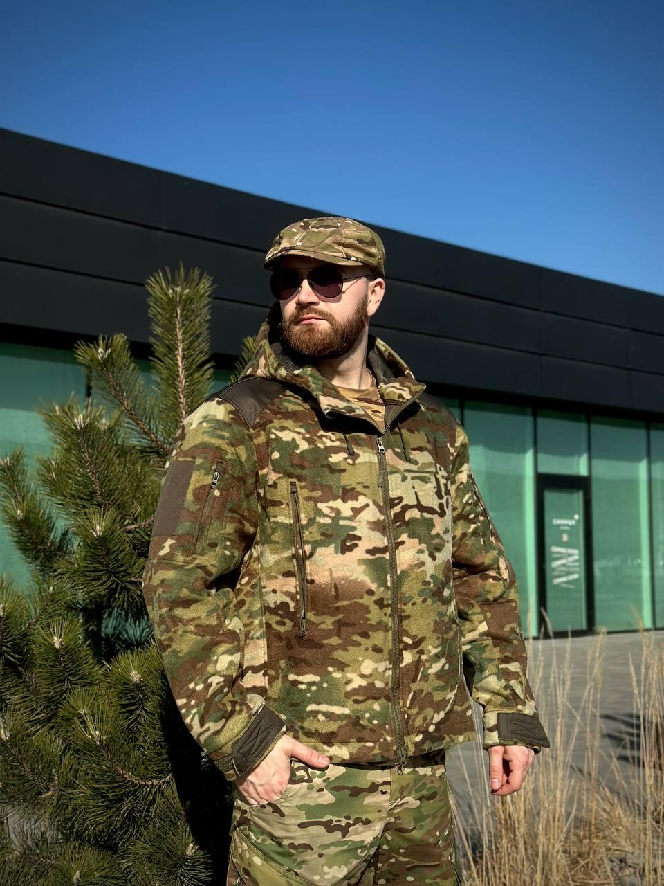Тактична Куртка мультикам мікрофліс з Капюшоном Military MTP
