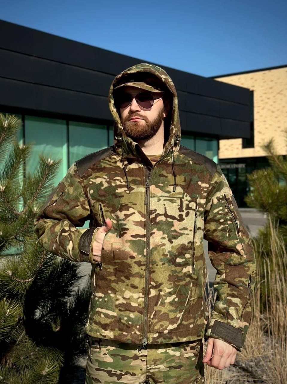 Тактична Куртка мультикам мікрофліс з Капюшоном Military MTP