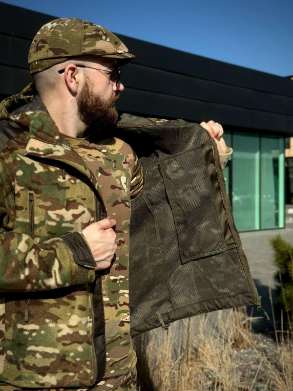 Тактична Куртка мультикам мікрофліс з Капюшоном Military MTP