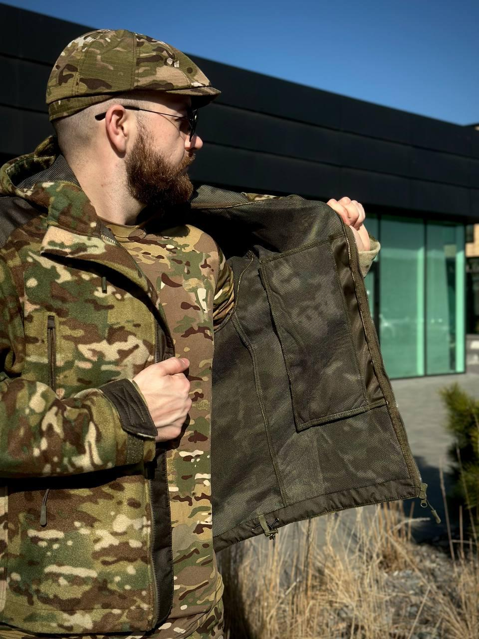 Тактична Куртка мультикам мікрофліс з Капюшоном Military MTP