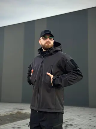 Військова куртка на флісі Soft Shell Military Black