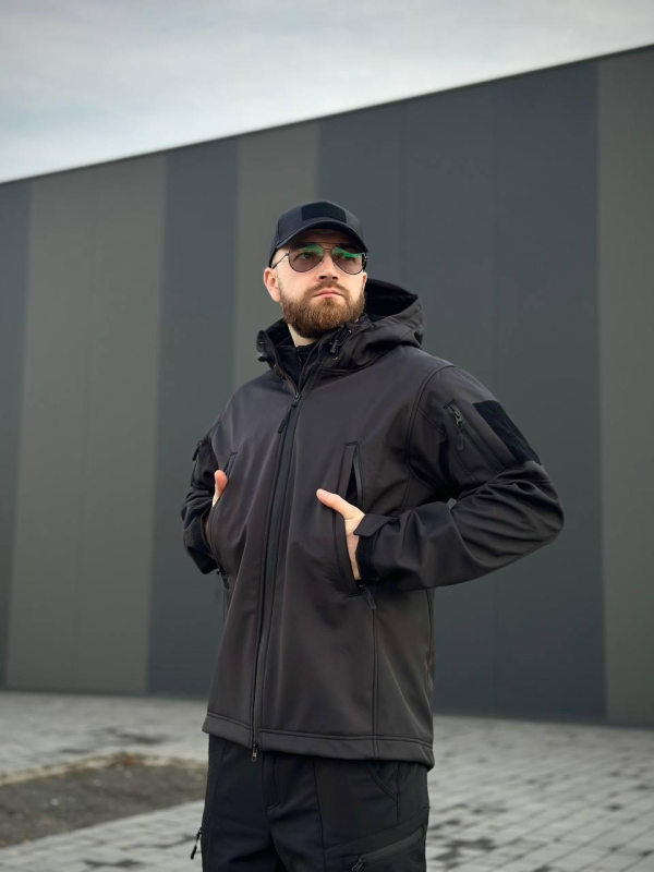 Військова куртка на флісі Soft Shell Military Black