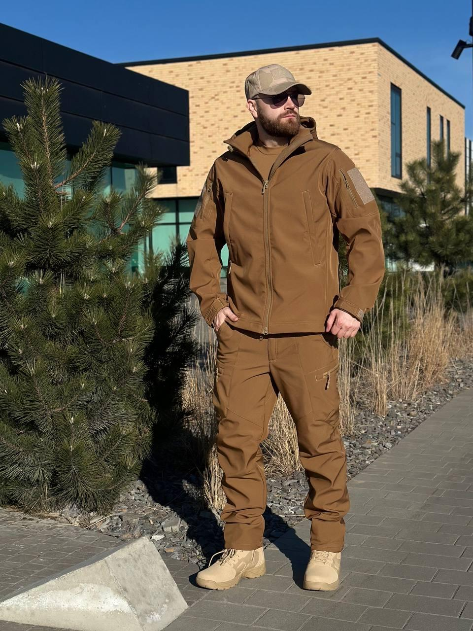 Військовий посилений комплект форми Soft Shell Military койот