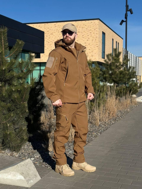 Військовий посилений комплект форми Soft Shell Military койот