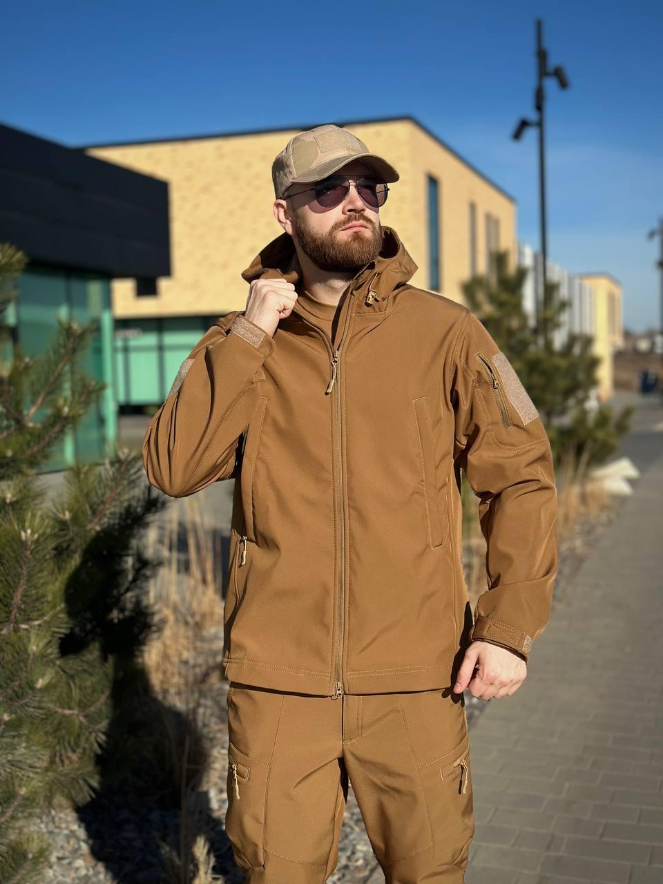 Військовий посилений комплект форми Soft Shell Military койот