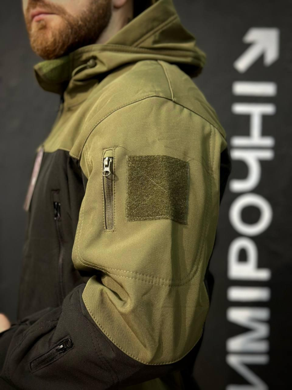 Костюм Олива з чорним Soft Shell софтшел на флісі