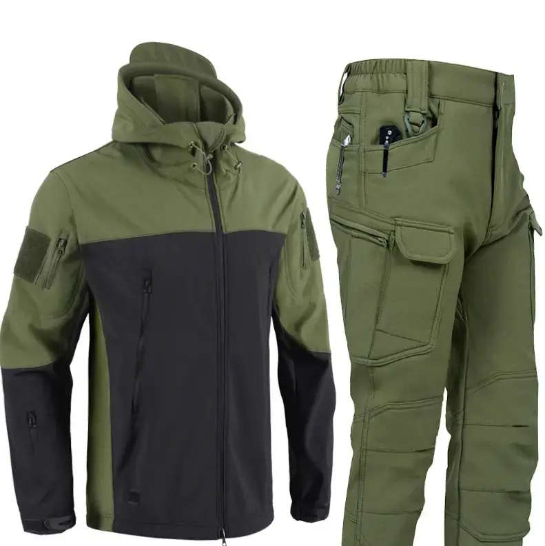 Костюм Олива з чорним Soft Shell софтшел на флісі