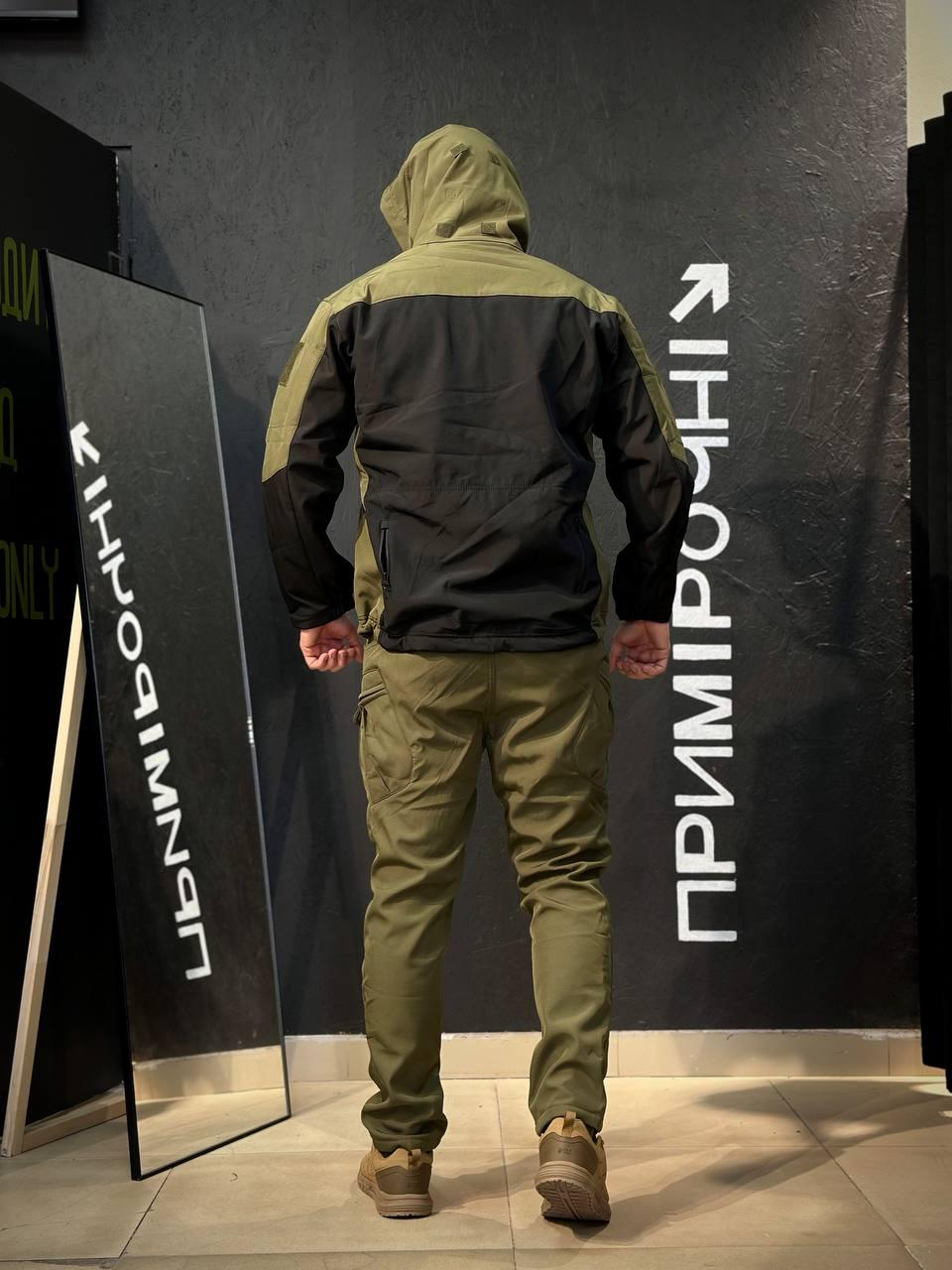 Костюм Олива з чорним Soft Shell софтшел на флісі