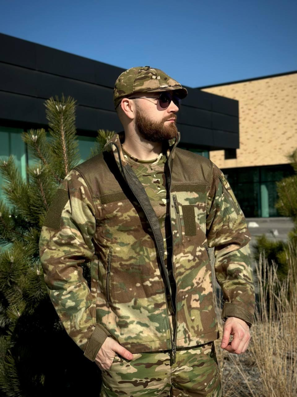 Флісова кофта Мультикам з Оливковими вставками 3D сітка MTP Military