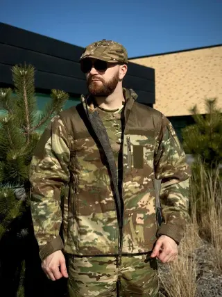 Флісова кофта Мультикам з Оливковими вставками 3D сітка MTP Military