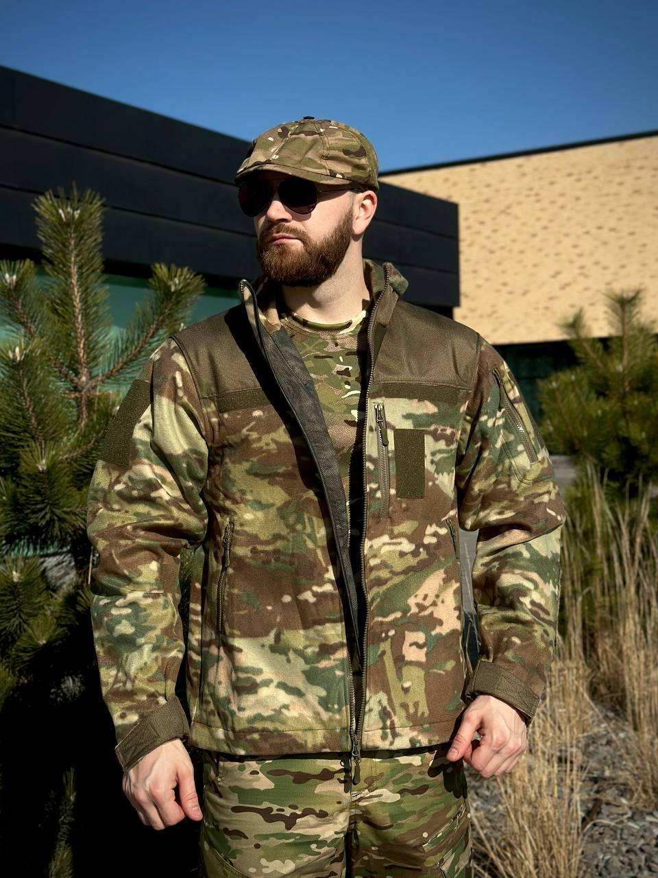 Флісова кофта Мультикам з Оливковими вставками 3D сітка MTP Military