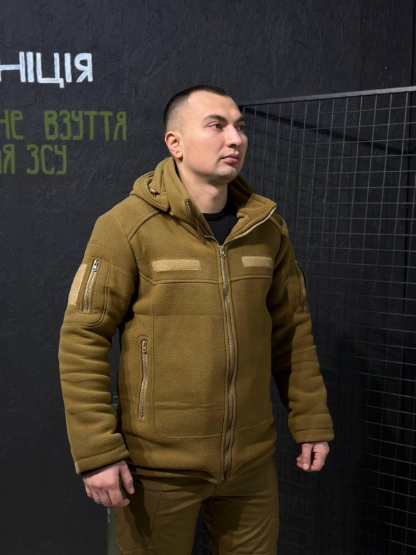 Тепла Флісова кофта- куртка койот 3D сітка 380 Фліс