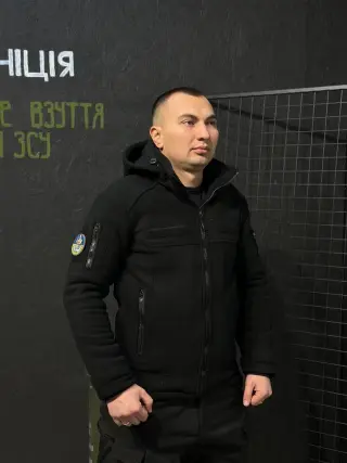 Тепла Флісова кофта- куртка чорна 3D сітка 380 Фліс