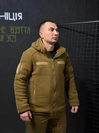 Тепла Флісова кофта- куртка койот 3D сітка 380 Фліс БАТАЛИ