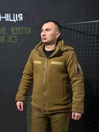 Тепла Флісова кофта- куртка койот 3D сітка 380 Фліс БАТАЛИ