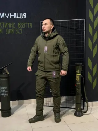 Комплект 4 в 1 Vanguard олива 🇺🇸 Костюм Olive Софт Шел + Термобілизна Esdy + Ботінки Esdy Автошнурівка +Убакс Esdy
