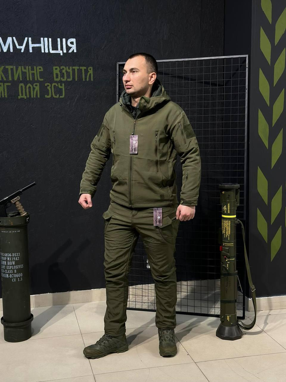 Комплект 3 в 1 Vanguard олива Olive 🇺🇸 Костюм Софт Шел + Термобілизна Esdy + Ботінки Esdy Автошнурівка