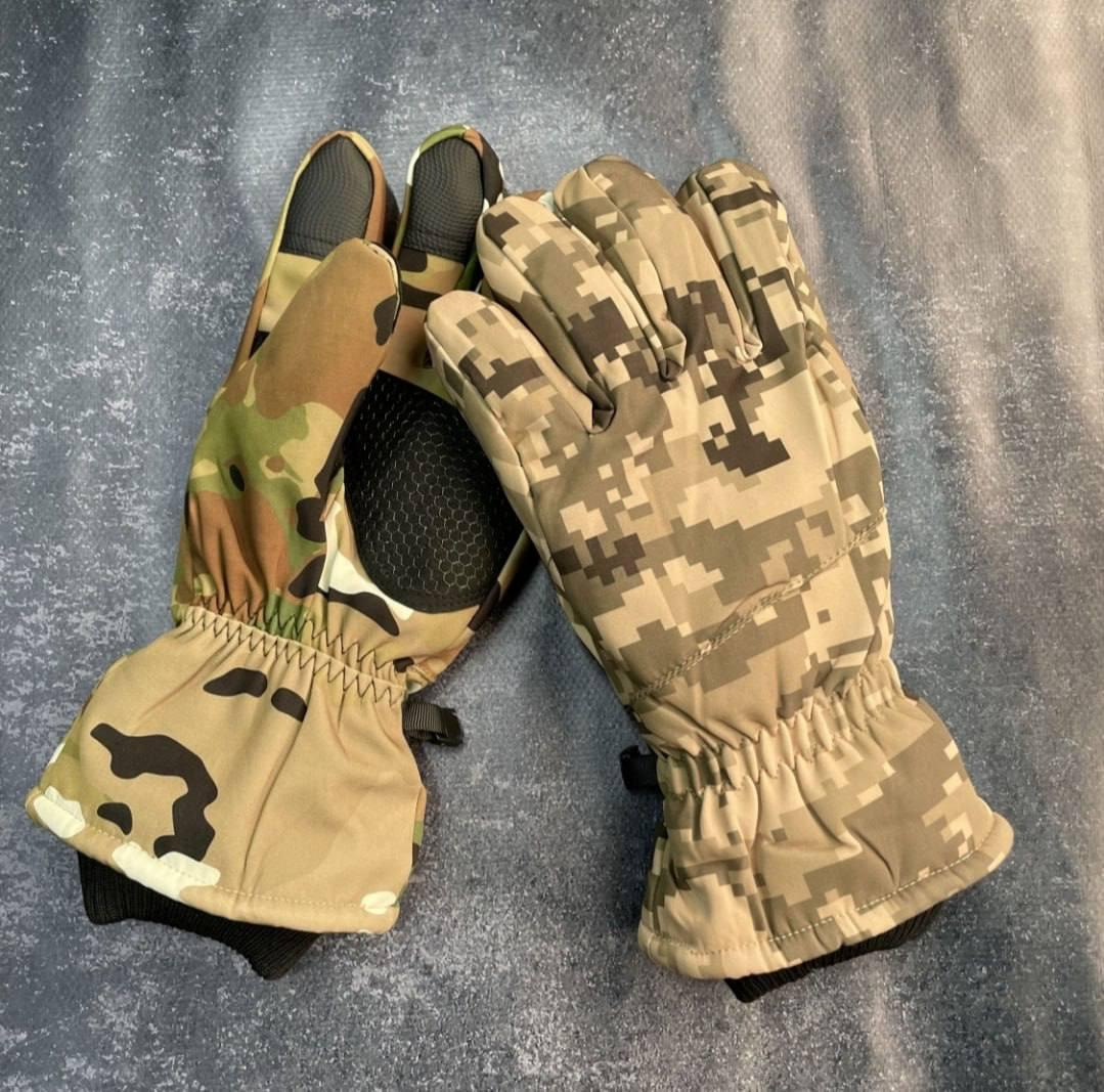 Тактичні рукавиці Softshell на хутрі на хутрі піксель
