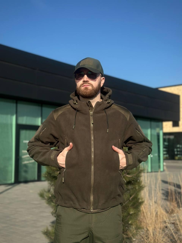 Тактична Куртка Олива мікрофліс з Капюшоном Military Olive
