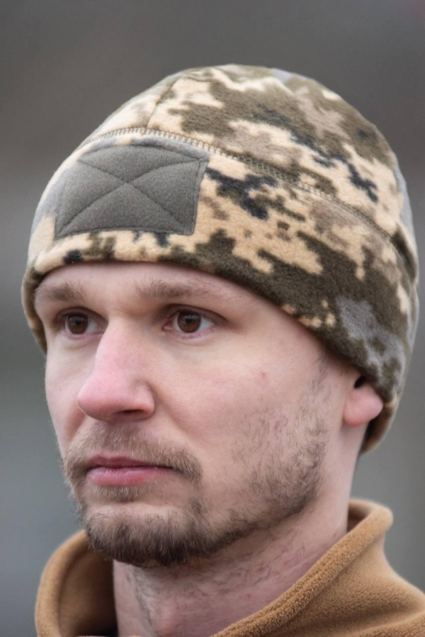 Шапка мікрофліс з липучкою Military піксель